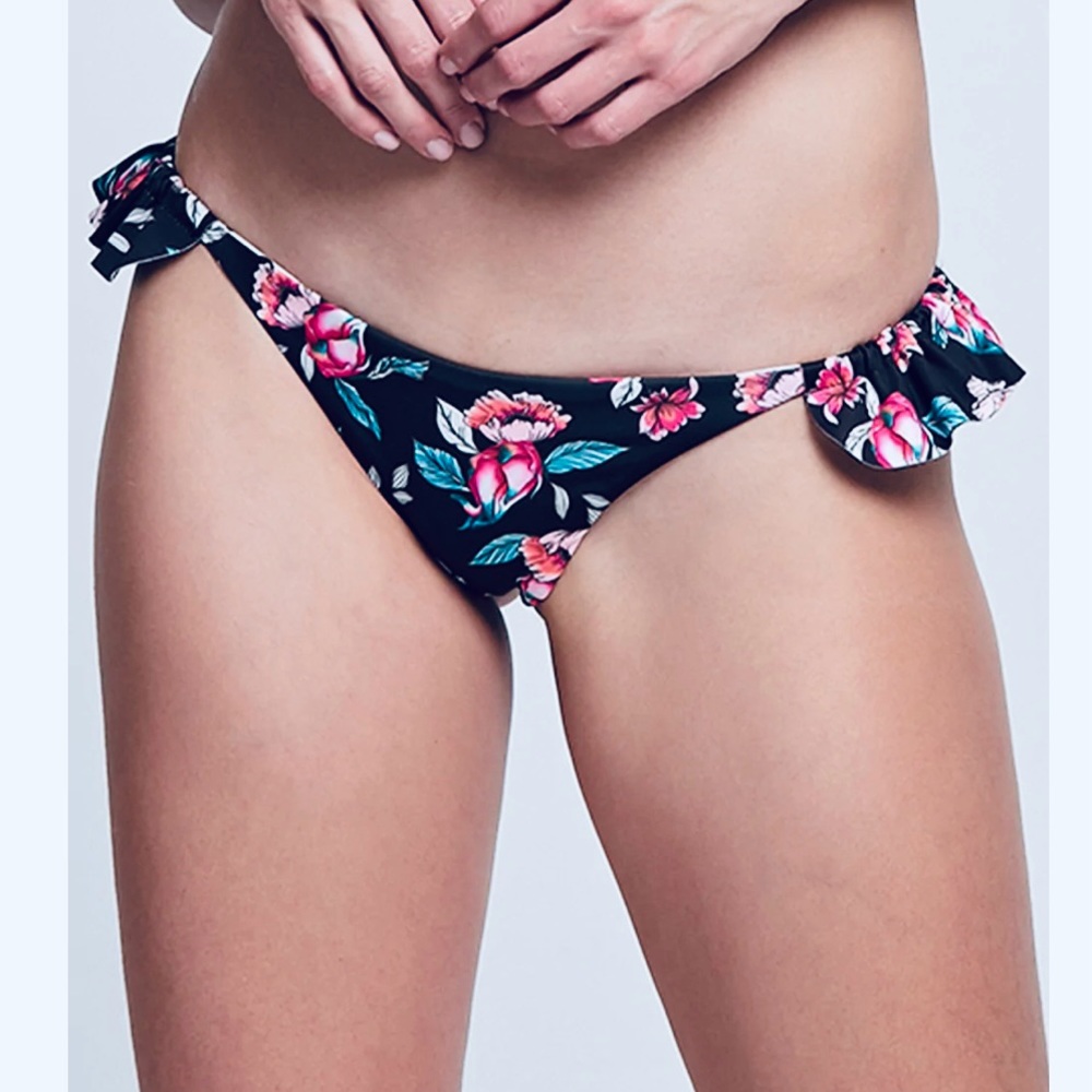 Anthropologie x BOAMAR Dasha Floral Print Polka Dot Ruffle Bikini Bottom